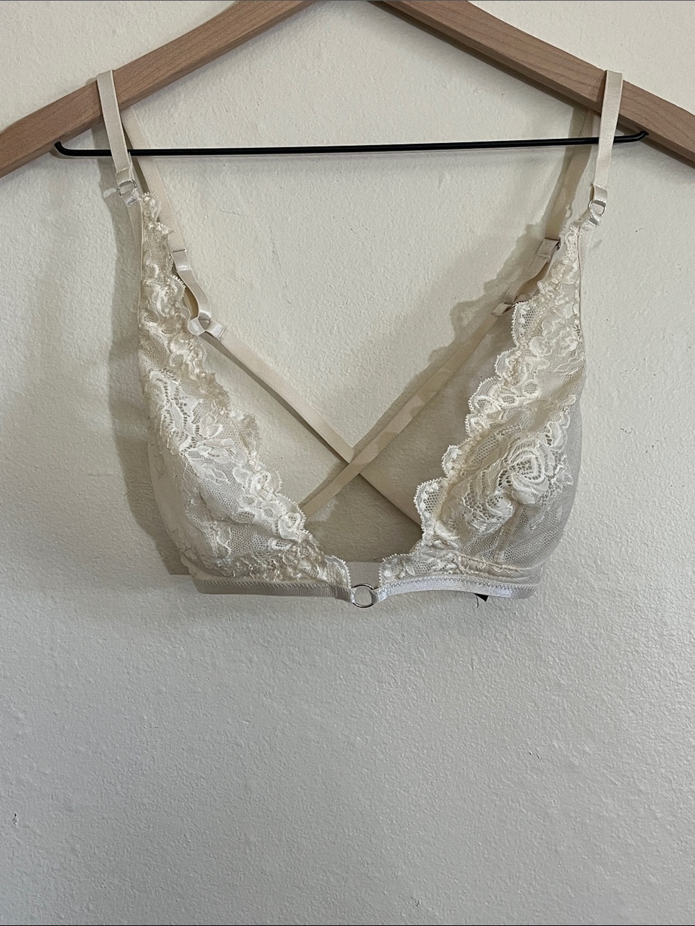 Urban Outfitters Cream Lace Bralette with Crisscross Detail